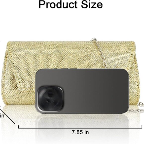Evening Clutch Purse Gold Sparkling Elegant Crossbody Wedding Party - Picture 4 of 7